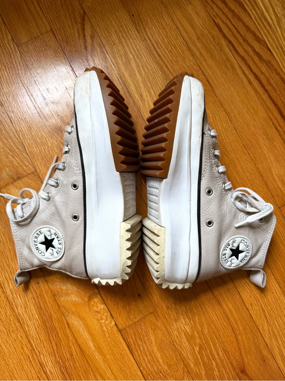 Converse Run Star Hike High Top Metallic Leather Platform Smoke Pink Womens 7